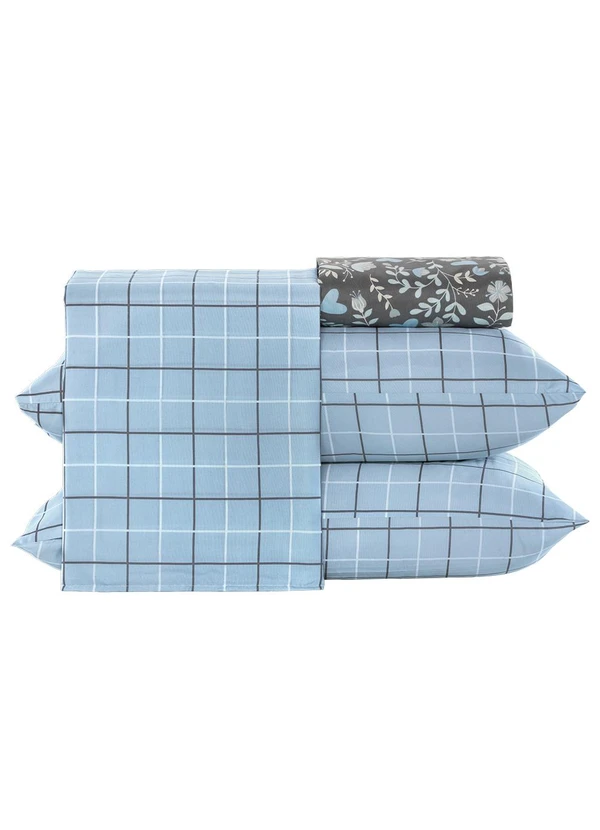 Ligasoft - Jogo de Cama Xadrez/Floral Queen 4 Peças 4