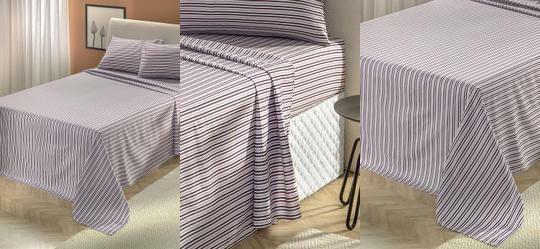 Jogo de Cama 150 Fios Azul Solteiro 3 Peas