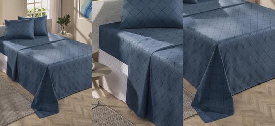 Jogo de Cama 150 Fios Azul Solteiro 3 Peas