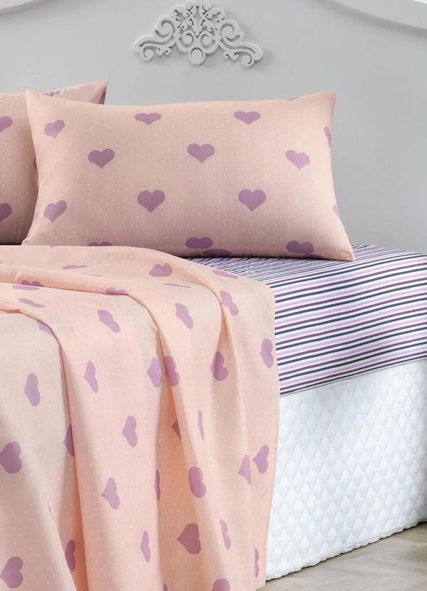 Mundo Lar - Jogo de Cama 150 Fios Coração Solteiro 3 Peças 3