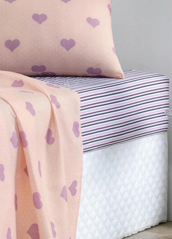 Mundo Lar - Jogo de Cama 150 Fios Coração Solteiro 3 Peças 5