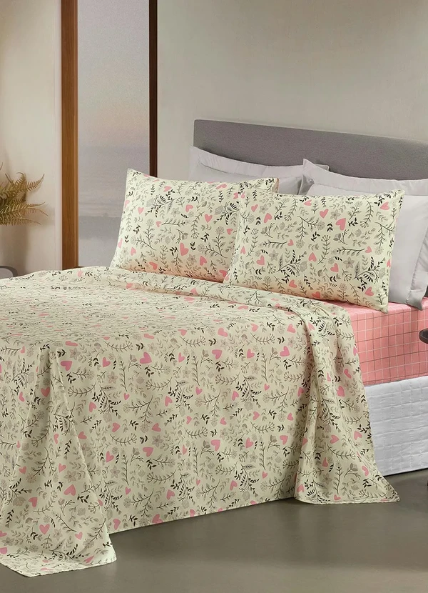 Mundo Lar - Jogo de Cama 150 Fios Floral Solteiro 3 Peças