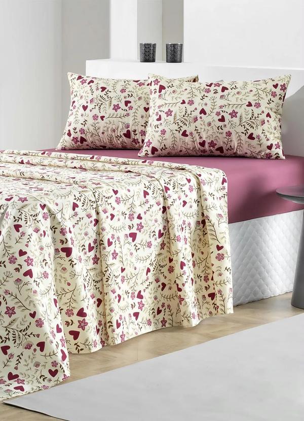 Jogo de Cama 150 Fios (Floral (Solteiro)) 3 Peas