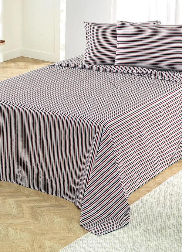 Mundo Lar - Jogo de Cama 150 Fios Listras Solteiro 3 Peças