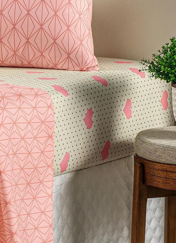 Mundo Lar - Jogo de Cama 150 Fios Rosa Solteiro 3 Peças 5