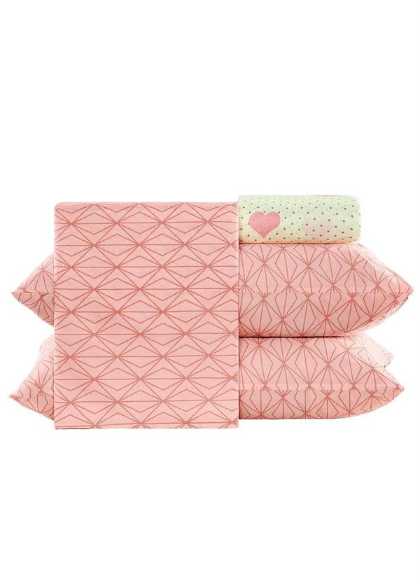 Mundo Lar - Jogo de Cama 150 Fios Rosa Solteiro 3 Peças 6