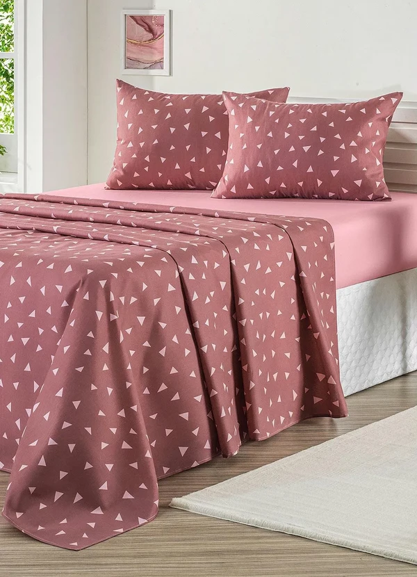 Mundo Lar - Jogo de Cama 150 Fios Rosa Solteiro 3 Peças