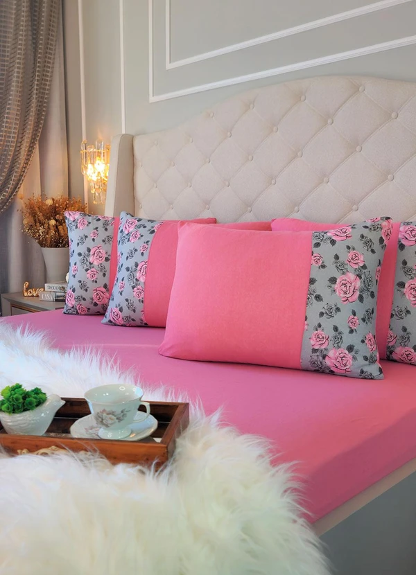 Lar e Lazer - Jogo de Cama Casal Rosa 3 Peças