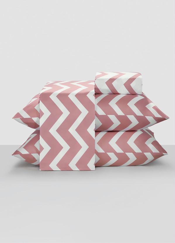 Mundo Lar - Jogo de Cama Chevron Rosa Solteiro 3 Peças 2