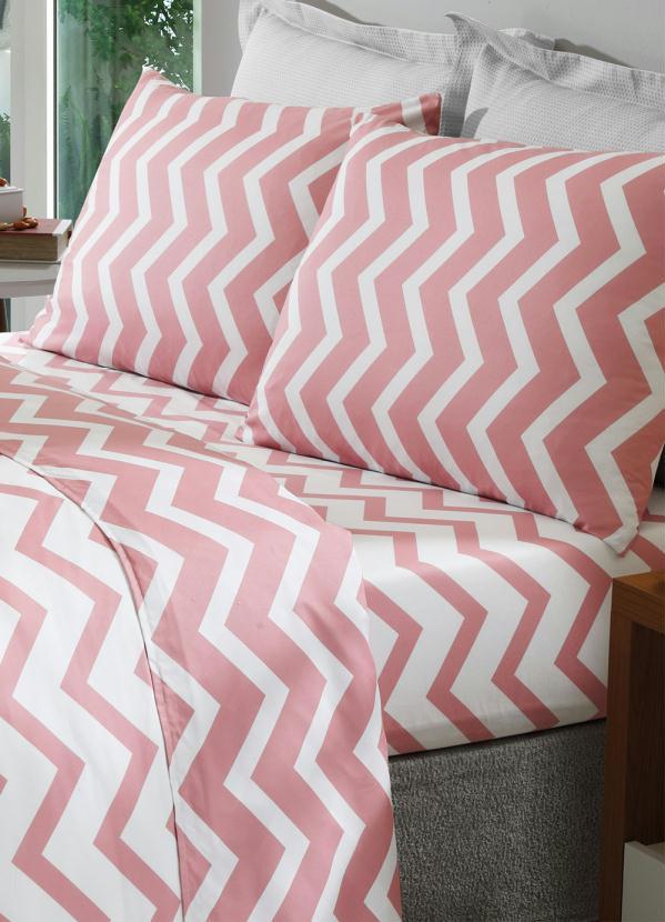 Mundo Lar - Jogo de Cama Chevron Rosa Solteiro 3 Peças 3