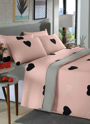 Mundo Lar - Jogo de Cama Coração Rosa Solteiro 3 Peças - MUNDO LAR