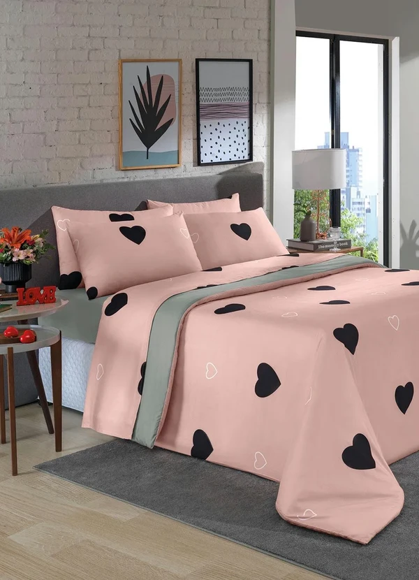 Mundo Lar - Jogo de Cama Coração Rosa Solteiro 3 Peças 2