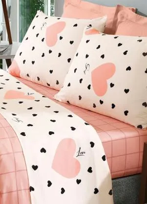 Mundo Lar - Jogo de Cama Coração Rosa Solteiro 3 Peças - MUNDO LAR