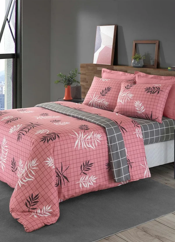 Mundo Lar - Jogo de Cama Folhas Rosa Solteiro 3 Peças