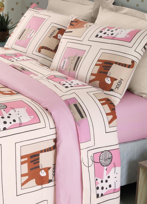 Mundo Lar - Jogo de Cama Gatos Bege Solteiro 3 Peças 2