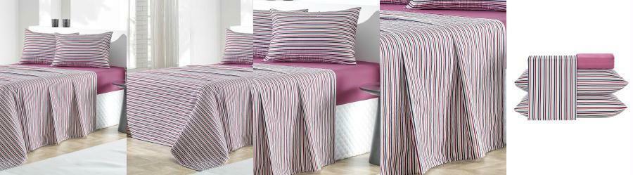 Jogo de Cama 150 Fios Listras Solteiro 3 Peas