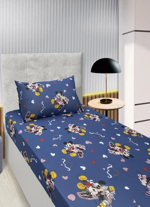 Portallar - Jogo de Cama Solteiro Disney Minnie/Azul 2 Peças - PORTALLAR