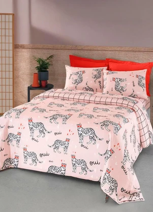 Rovi Home - Jogo de Cama Solteiro Leopardo 3 Peças Rosa - ROVI HOME