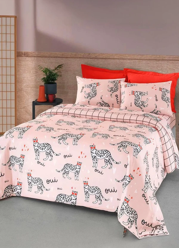 Rovi Home - Jogo de Cama Solteiro Leopardo 3 Peças Rosa