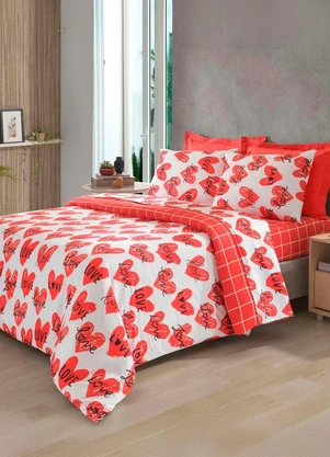 Rovi Home - Jogo de Cama Solteiro Love 4 Peças Vermelho - ROVI HOME