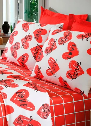 Rovi Home - Jogo de Cama Solteiro Love 4 Peças Vermelho - ROVI HOME