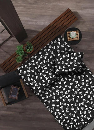 Portallar - Jogo de Cama Solteiro Preto/Laços 2 Peças - PORTALLAR