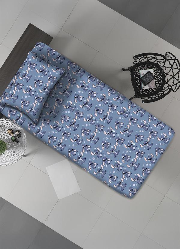 Jogo de Cama Solteiro (Stitch/Blue) 2 Pe�as