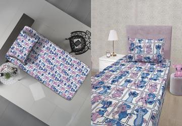 Jogo de Cama Solteiro Stitch/Quadros 2 Pe�as
