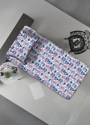 Portallar - Jogo de Cama Solteiro Stitch/Quadros 2 Peças - PORTALLAR