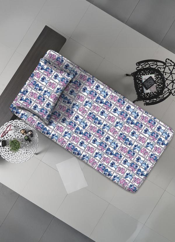Jogo de Cama Solteiro (Stitch/Quadros) 2 Pe�as