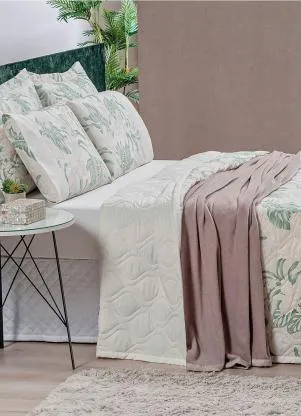 Lar e Lazer - Enxoval 180 Fios Floral Verde Queen 6 Peças - LAR E LAZER