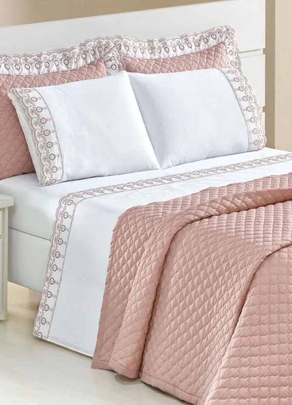 Lar e Lazer - Enxoval 180 Fios Rosa Queen 7 Peças 4