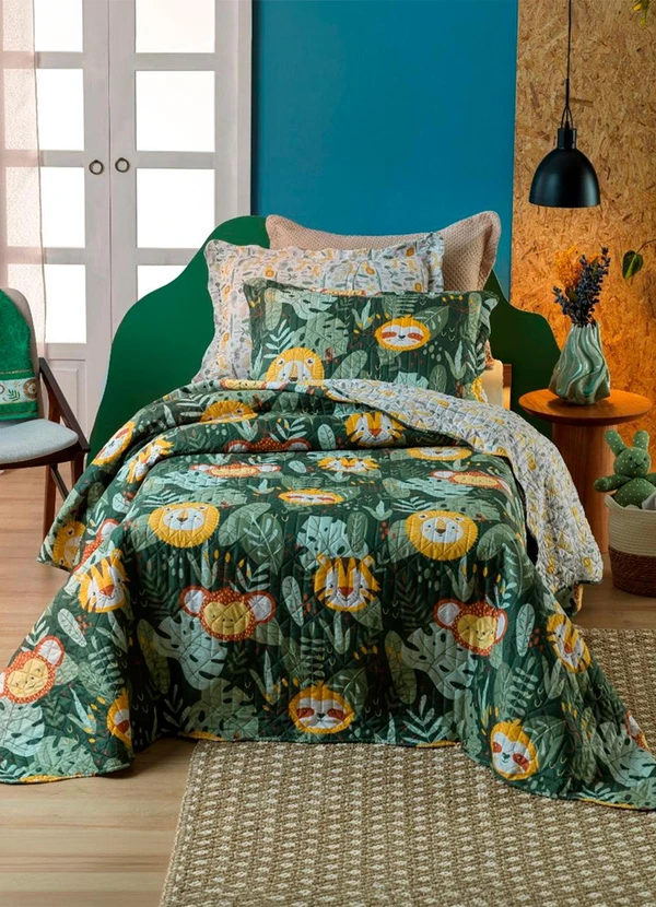 Rovi Home - Kit Cobre Leito Casual Kids Solteiro Verde