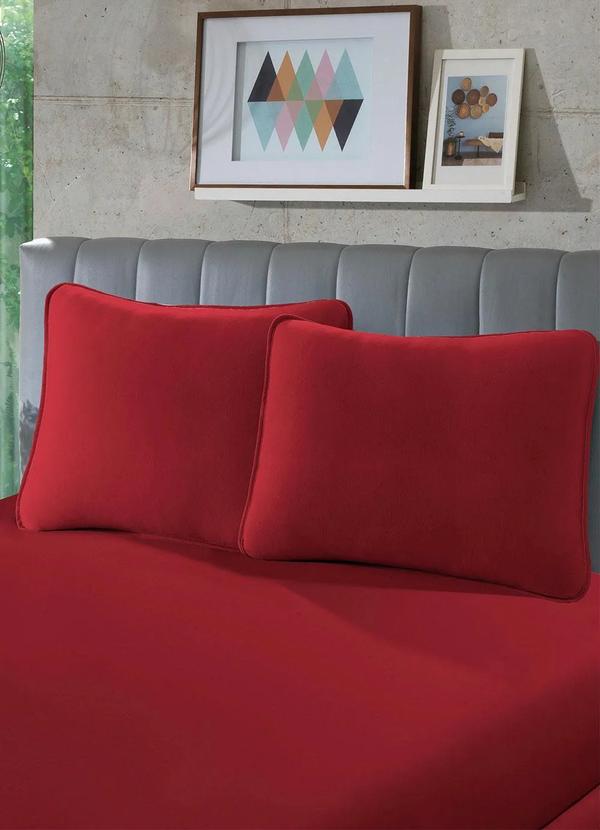 Lar e Lazer - Lençol Malha com Elástico Vermelho Solteiro 1