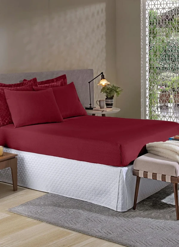 Hedrons - Lençol Plush com Elástico Vinho Solteiro