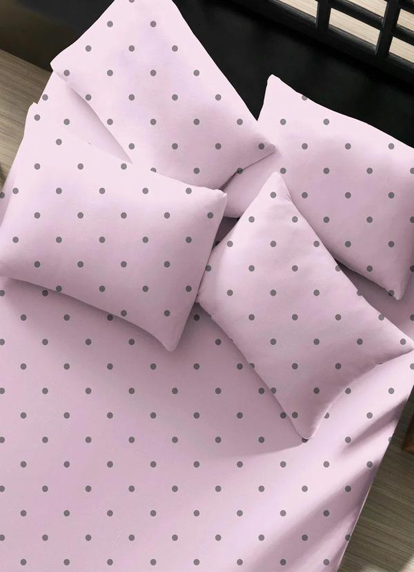 Portallar - Lençol Malha com Elástico Poá Rosa Queen