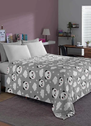 Mundo Lar - Manta Flannel 200 G/M² Panda Cinza Casal - MUNDO LAR