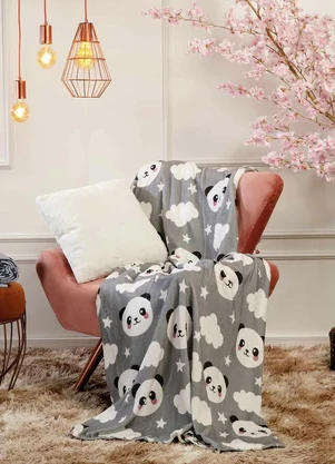 Mundo Lar - Manta Flannel 200 G/M² Panda Cinza Casal - MUNDO LAR