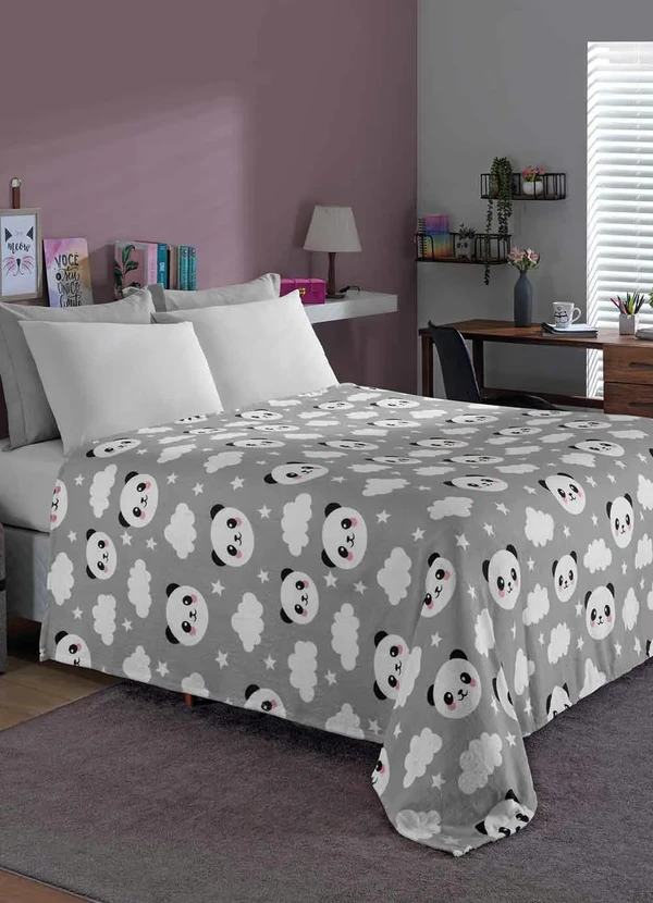 Mundo Lar - Manta Flannel 200 G/M² Panda Cinza Casal