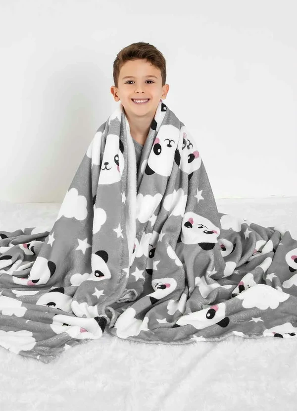 Mundo Lar - Manta Flannel 200 G/M² Panda Cinza Casal 3