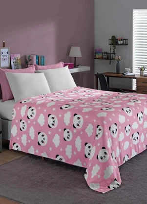 Mundo Lar - Manta Flannel 200 G/M² Panda Rosa Casal 1 Peça - MUNDO LAR