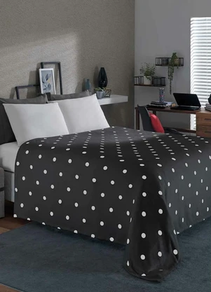 Mundo Lar - Manta Flannel 200 G/M² Poá Preto Casal 1 Peça - MUNDO LAR