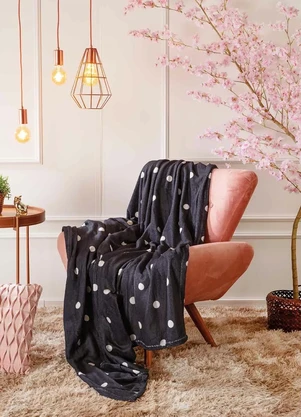 Mundo Lar - Manta Flannel 200 G/M² Poá Preto Casal 1 Peça - MUNDO LAR