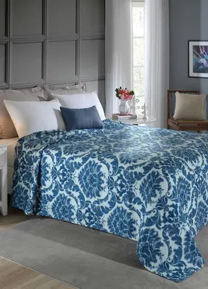 Mundo Lar - Manta Polar Arabesco Azul Casal 1 Peça - MUNDO LAR