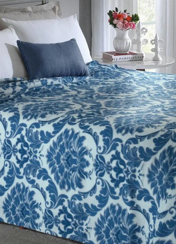 Mundo Lar - Manta Polar Arabesco Azul Casal 1 Peça 2