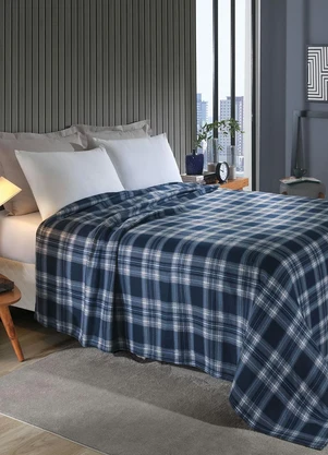 Mundo Lar - Manta Polar Xadrez Azul Casal 1 Peça - MUNDO LAR