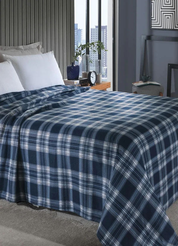 Mundo Lar - Manta Polar Xadrez Azul Casal 1 Peça 2