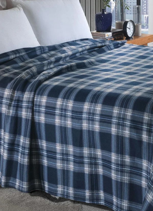 Mundo Lar - Manta Polar Xadrez Azul Casal 1 Peça 3