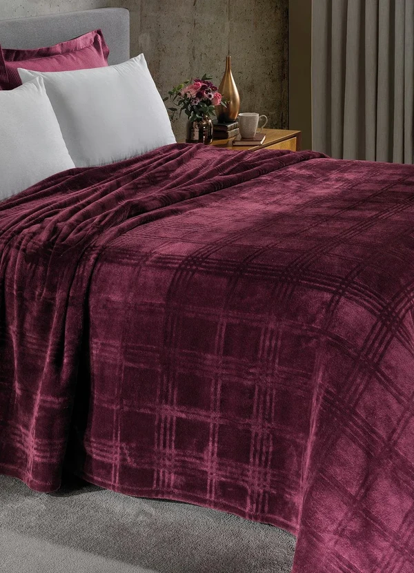 Mundo Lar - Cobertor Flannel Bordô Queen 1 Peça 2