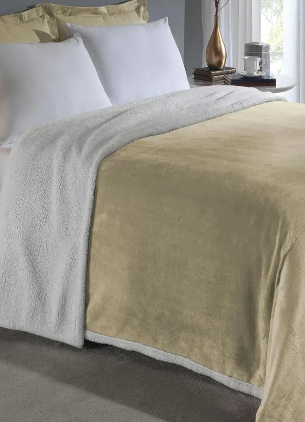 Mundo Lar - Cobertor Sherpa Dupla Face Bege Queen 1 Peça 3